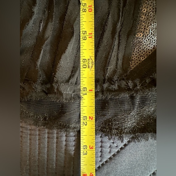 Tadashi Shoji Demie gown 8 black, sequins, ruffles. Ribbon tie waist - Picture 12 of 13